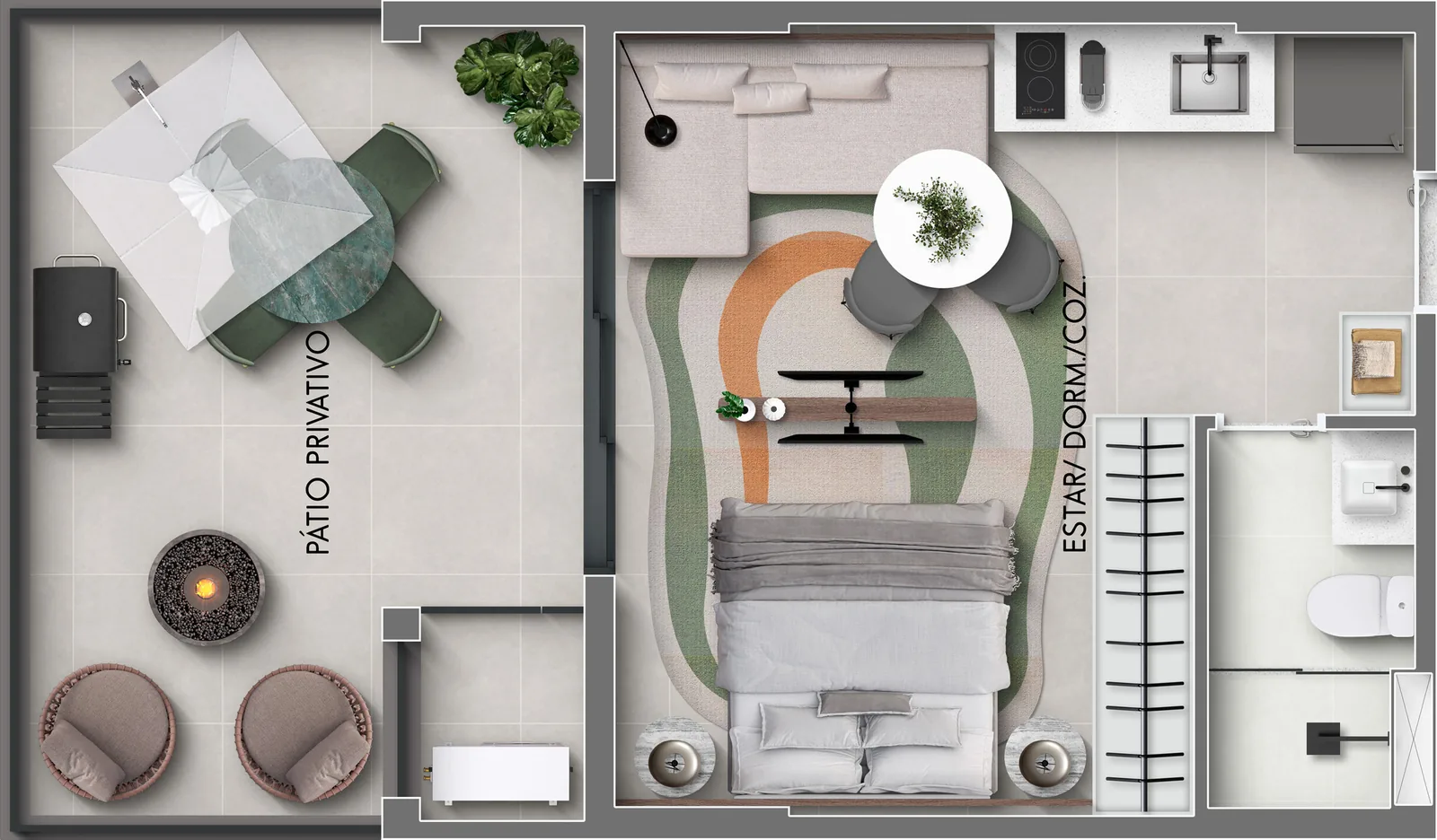 Planta do Apartamento Garden 12, com 43,72 m²