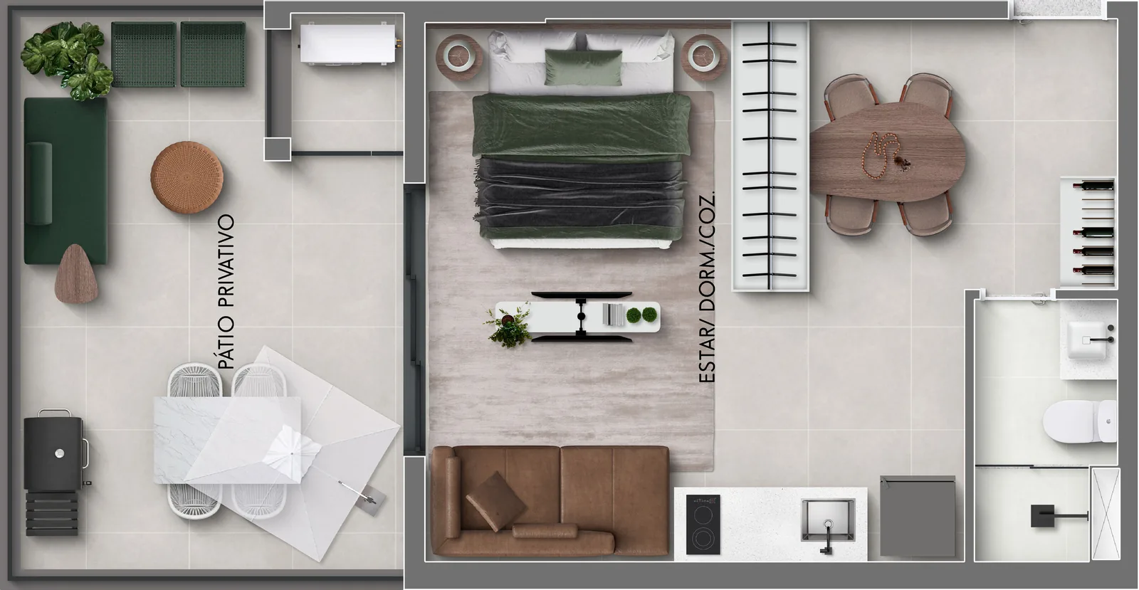 Planta do Apartamento Garden 11, com 51,52 m²
